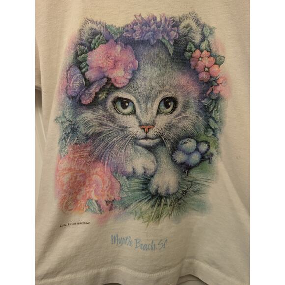 Vintage Fruit of the Loom Air Waves Kitten Tee Shirt Myrtle Beach SC Y2K 90s - Picture 3 of 6
